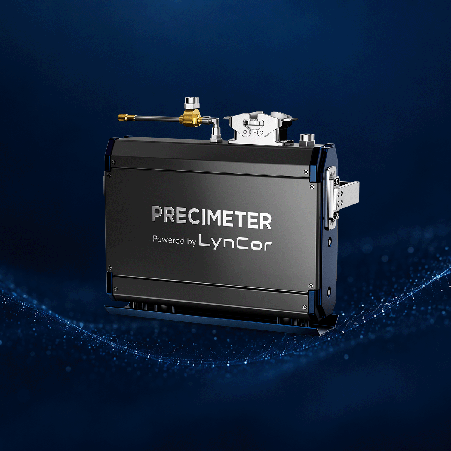 LynCor ProH Laser camera sensor on blue background with shimmering particles
